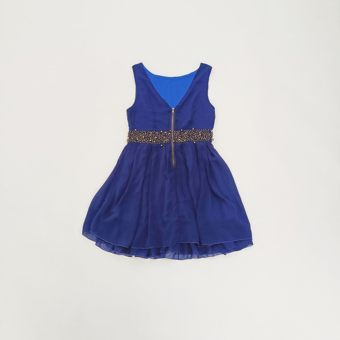 Navy Blue Sleeveless Embellished Ruffle Mini Dress Size Extra Small | Preloved