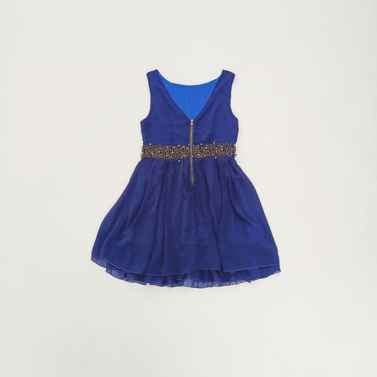 Navy Blue Sleeveless Embellished Ruffle Mini Dress Size Extra Small | Preloved
