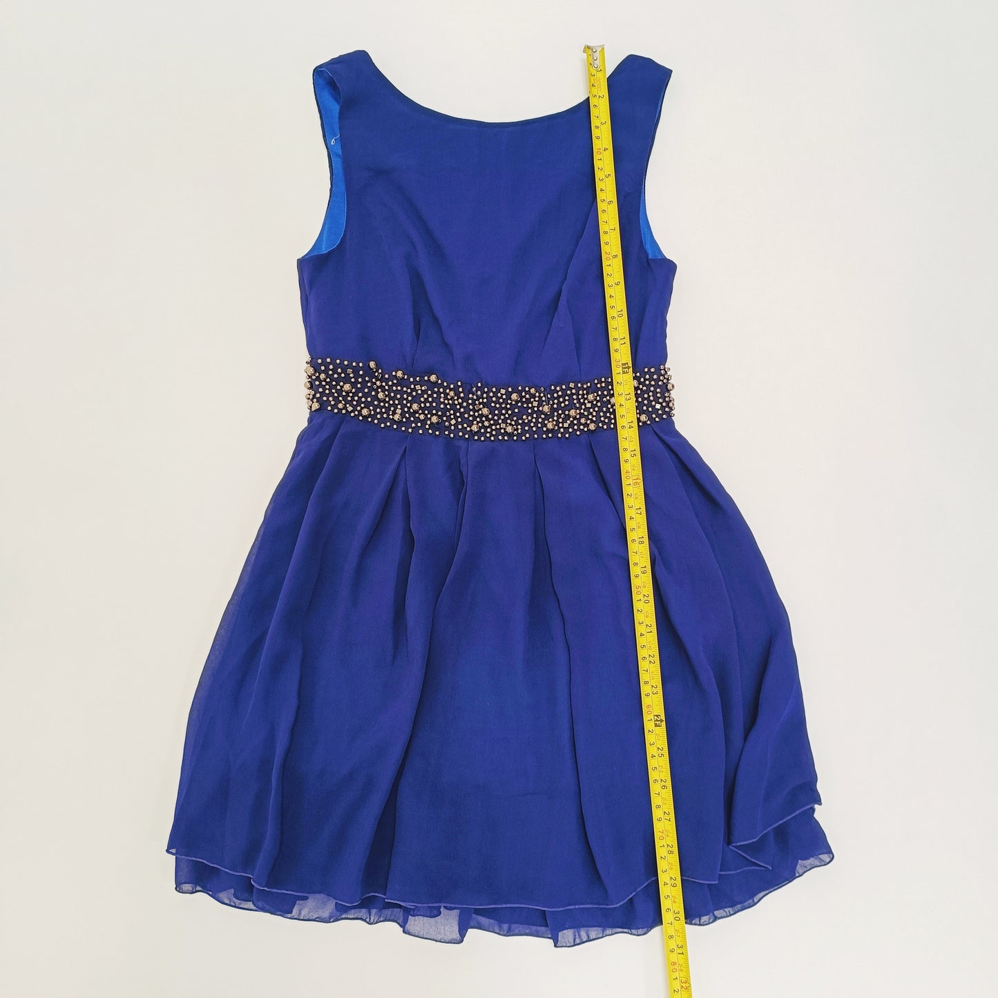 Navy Blue Sleeveless Embellished Ruffle Mini Dress Size Extra Small | Preloved