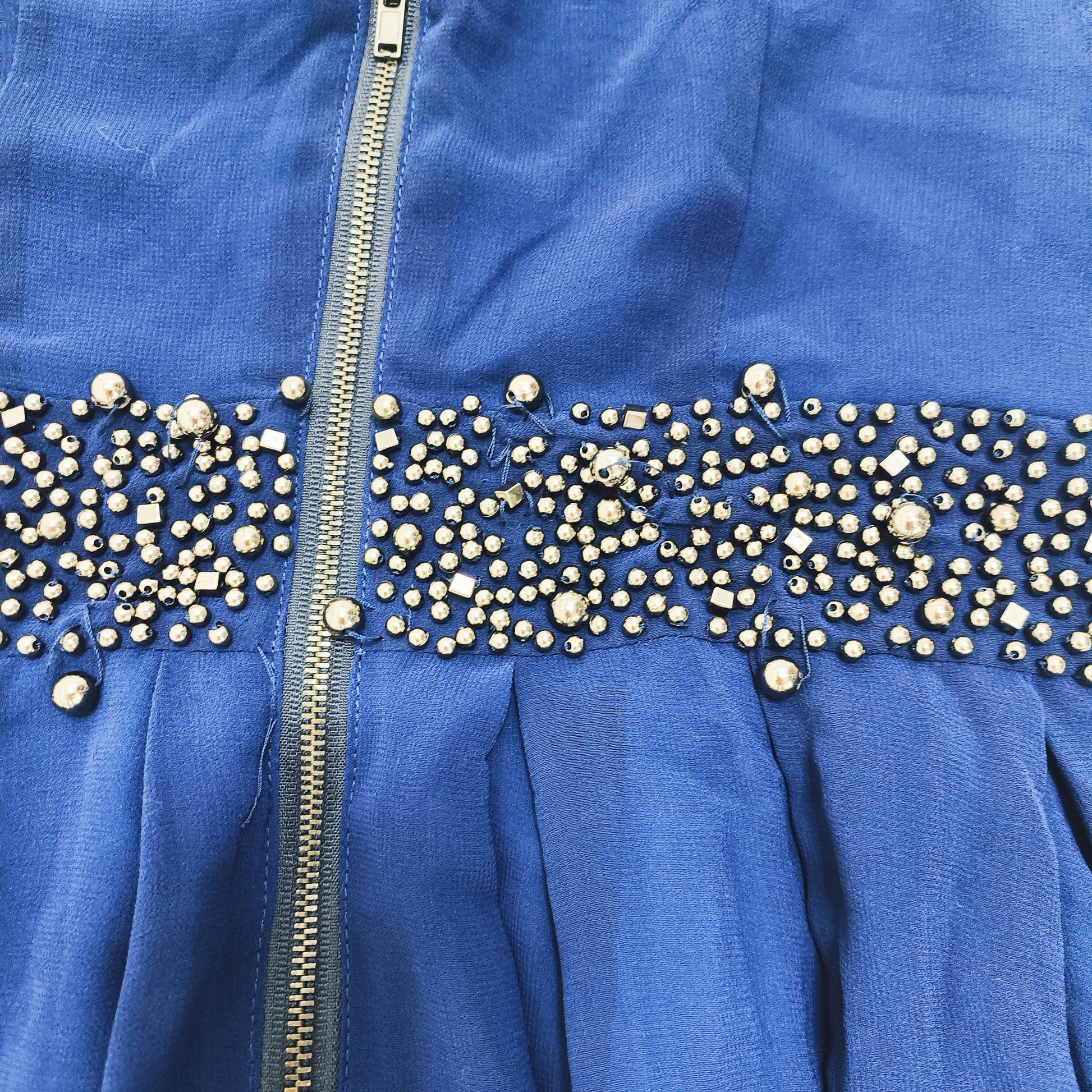 Navy Blue Sleeveless Embellished Ruffle Mini Dress Size Extra Small | Preloved