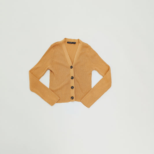 Brown Ribbed Knit Long Sleeve Button-Up Cardigan Size Medium | Preloved
