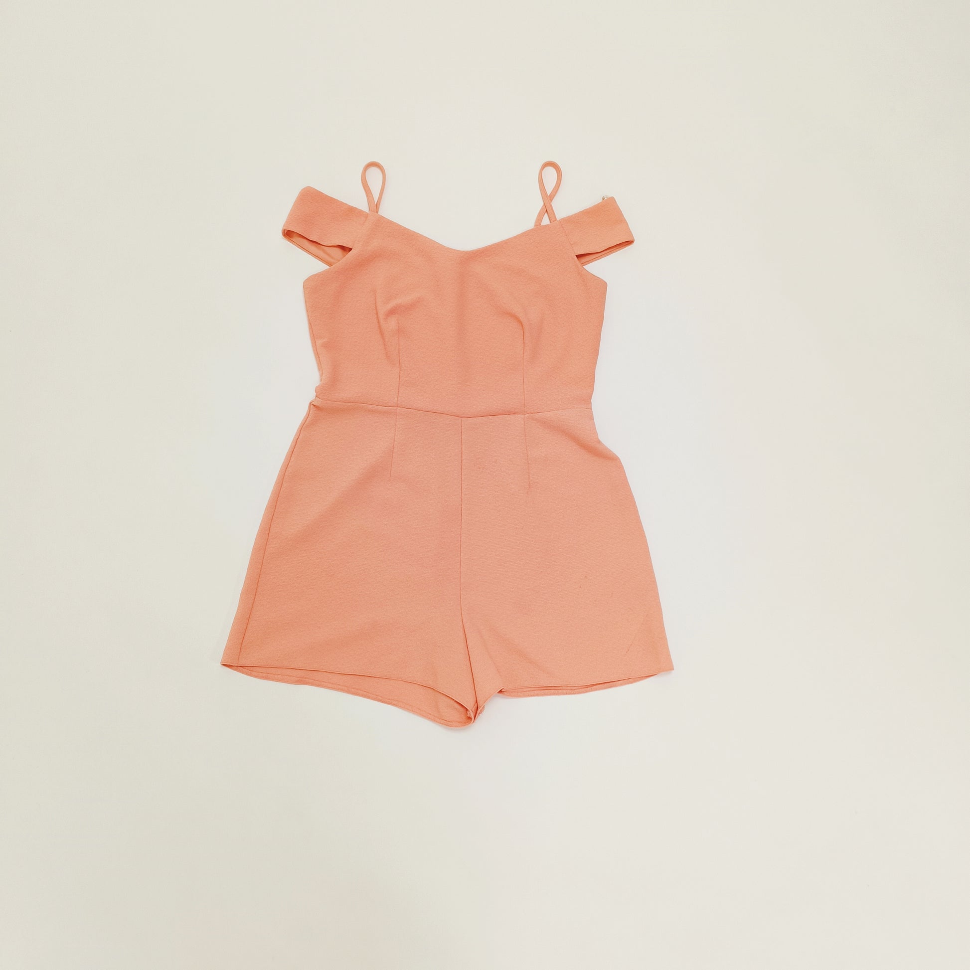 Peach Off Shoulder Textured Playsuit Size Medium | Preloved