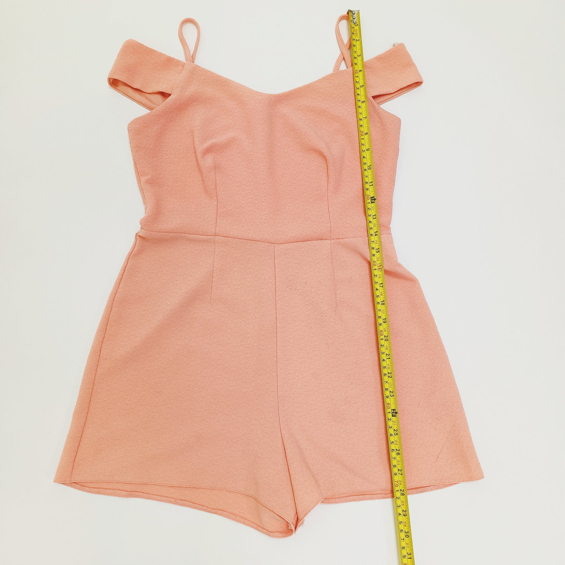 Peach Off Shoulder Textured Playsuit Size Medium | Preloved