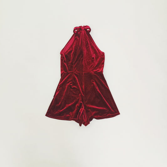 Red Velvet Halter Neck Mini Playsuit Size Small | Preloved