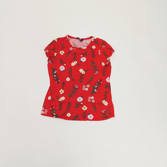 Red Bold Floral Print Short Sleeve T-Shirt Size Medium | Preloved