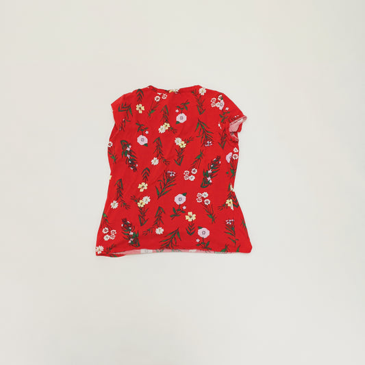 Red Bold Floral Print Short Sleeve T-Shirt Size Medium | Preloved