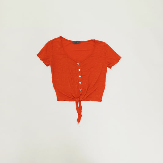 Burnt Orange Tie Front Short Sleeve Baby Tee Size Small | Preloved