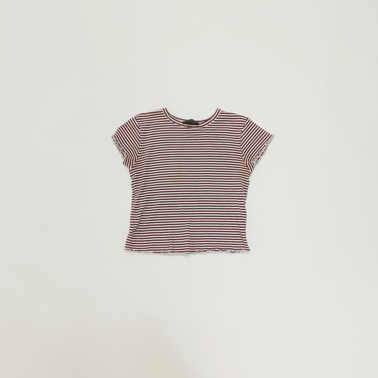 Red & Blue Striped Frilled Edge Baby Tee Size Small | Preloved