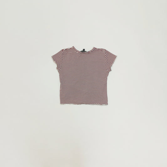 Red & Blue Striped Frilled Edge Baby Tee Size Small | Preloved