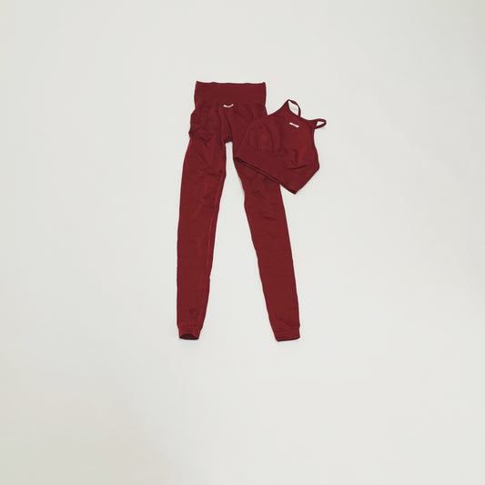 Burgundy Halter Neck Sports Bra & High Waist Leggings Size Extra Small | Preloved