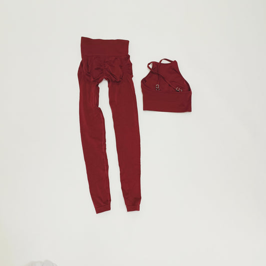 Burgundy Halter Neck Sports Bra & High Waist Leggings Size Extra Small | Preloved