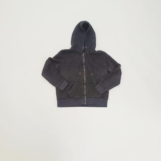 Black Fluffy Zip Up Cropped Hoodie Size Large | Preloved