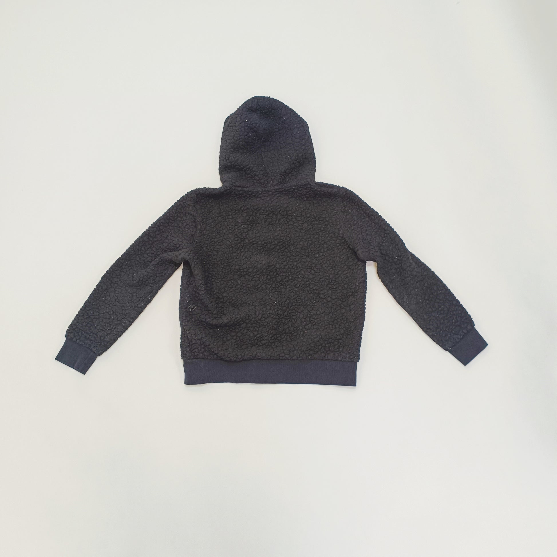 Black Fluffy Zip Up Cropped Hoodie Size Large | Preloved