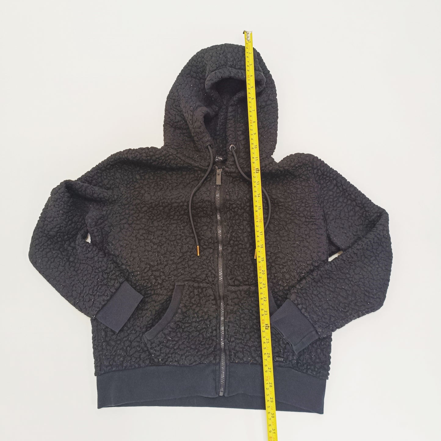 Black Fluffy Zip Up Cropped Hoodie Size Large | Preloved