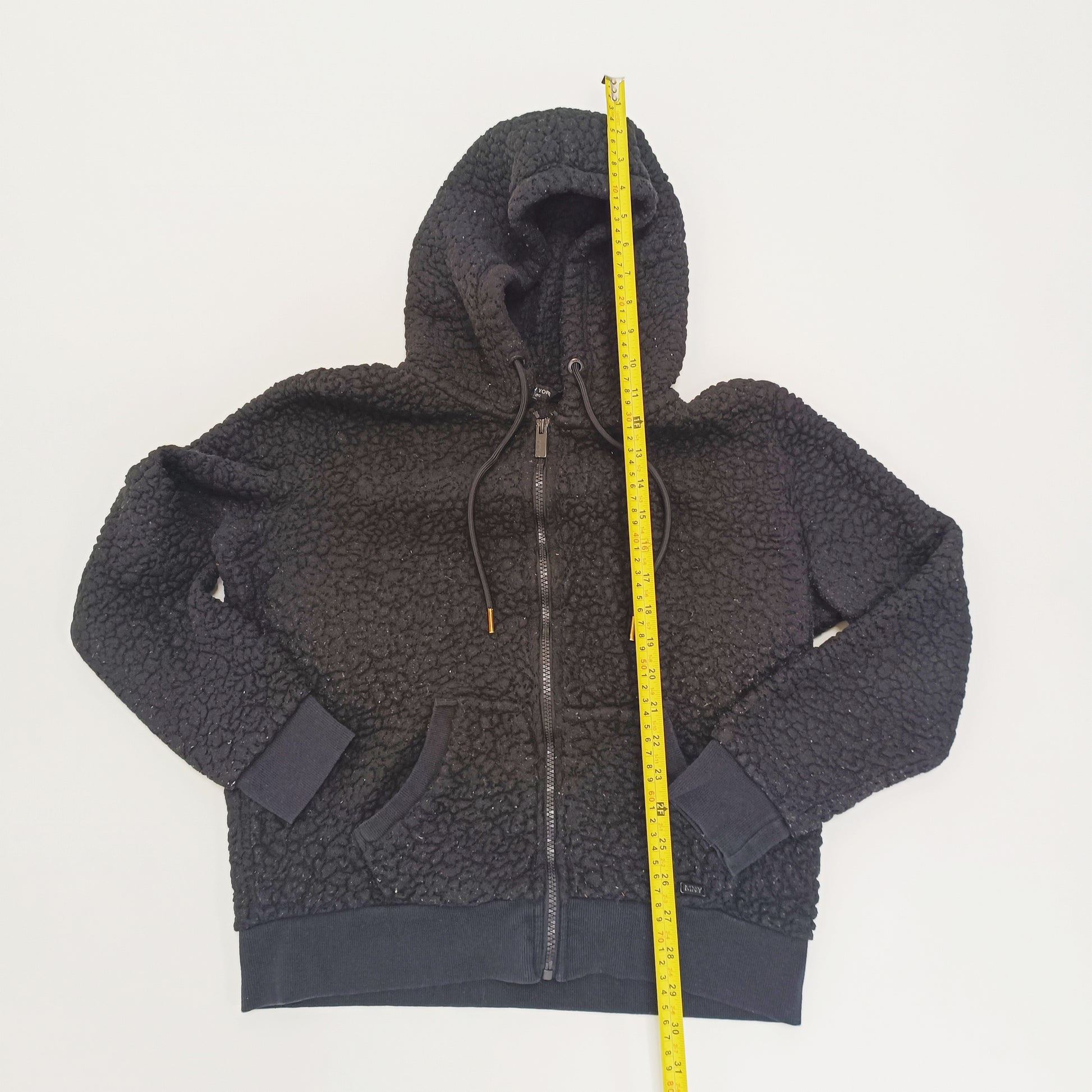 Black Fluffy Zip Up Cropped Hoodie Size Large | Preloved