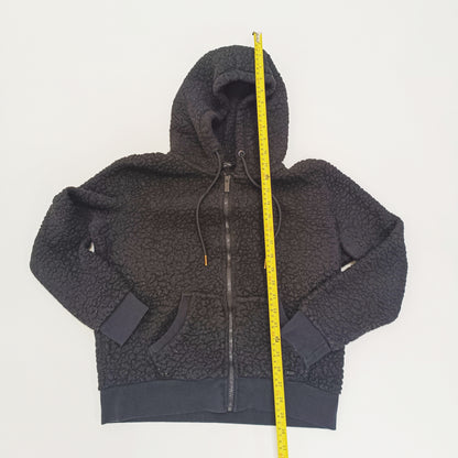 Black Fluffy Zip Up Cropped Hoodie Size Large | Preloved