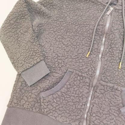 Black Fluffy Zip Up Cropped Hoodie Size Large | Preloved