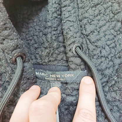 Black Fluffy Zip Up Cropped Hoodie Size Large | Preloved