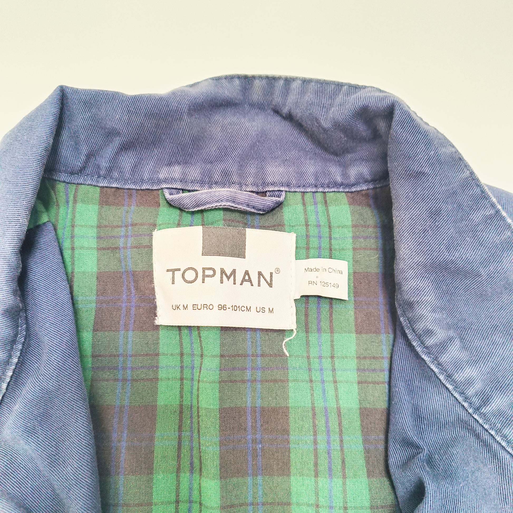 Blue Zip Up Bomber Jacket With Checked Lining Size Medium | Preloved