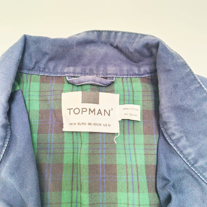 Blue Zip Up Bomber Jacket With Checked Lining Size Medium | Preloved