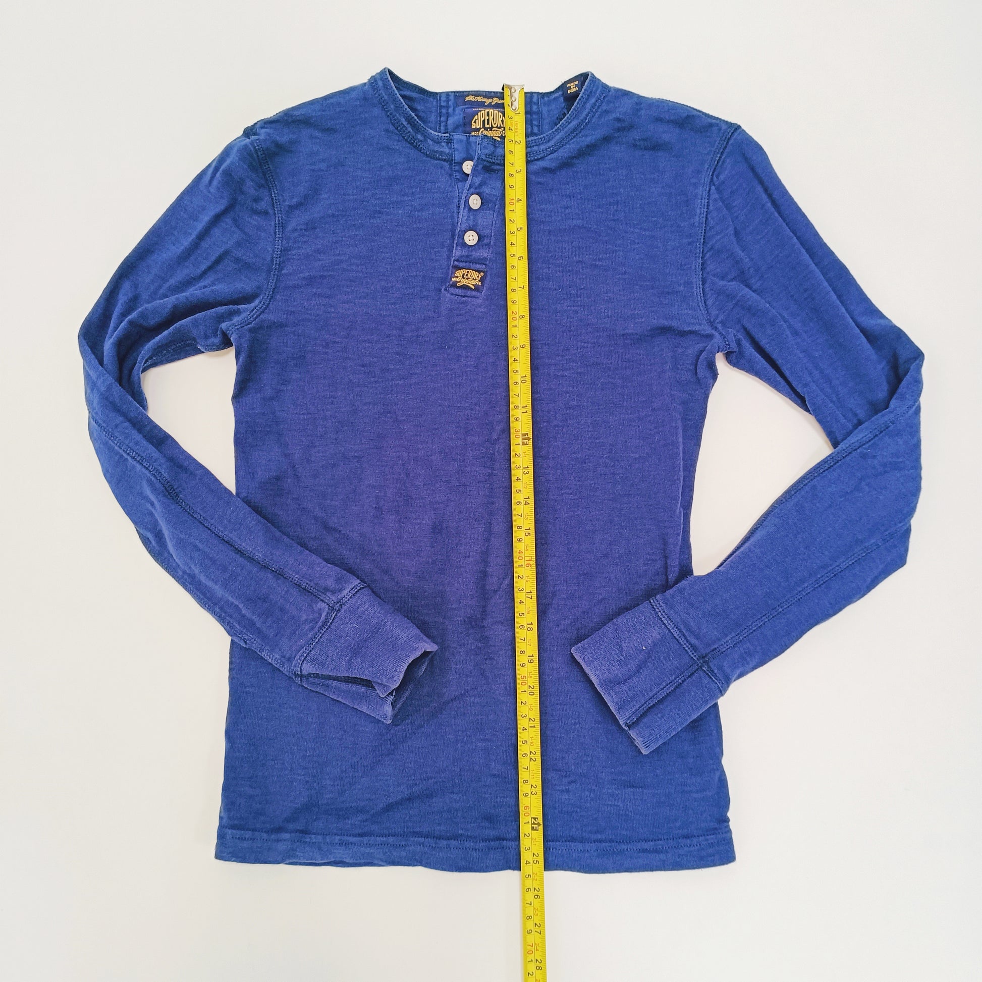 Blue Thick Long Sleeve Mens T-Shirt Size Small | Preloved