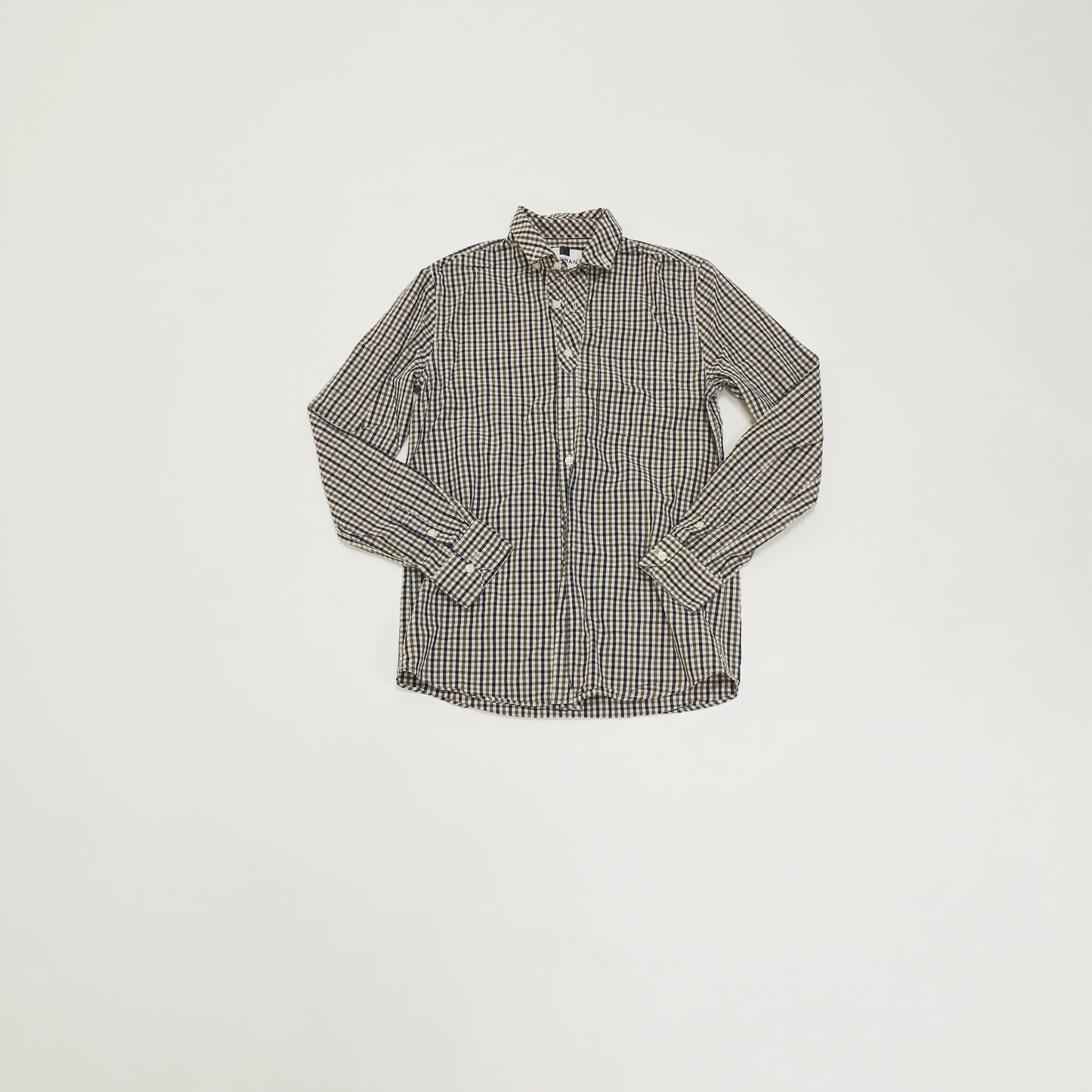 Brown & Blue Checked Long Sleeve Mens Shirt Size Extra Small | Preloved