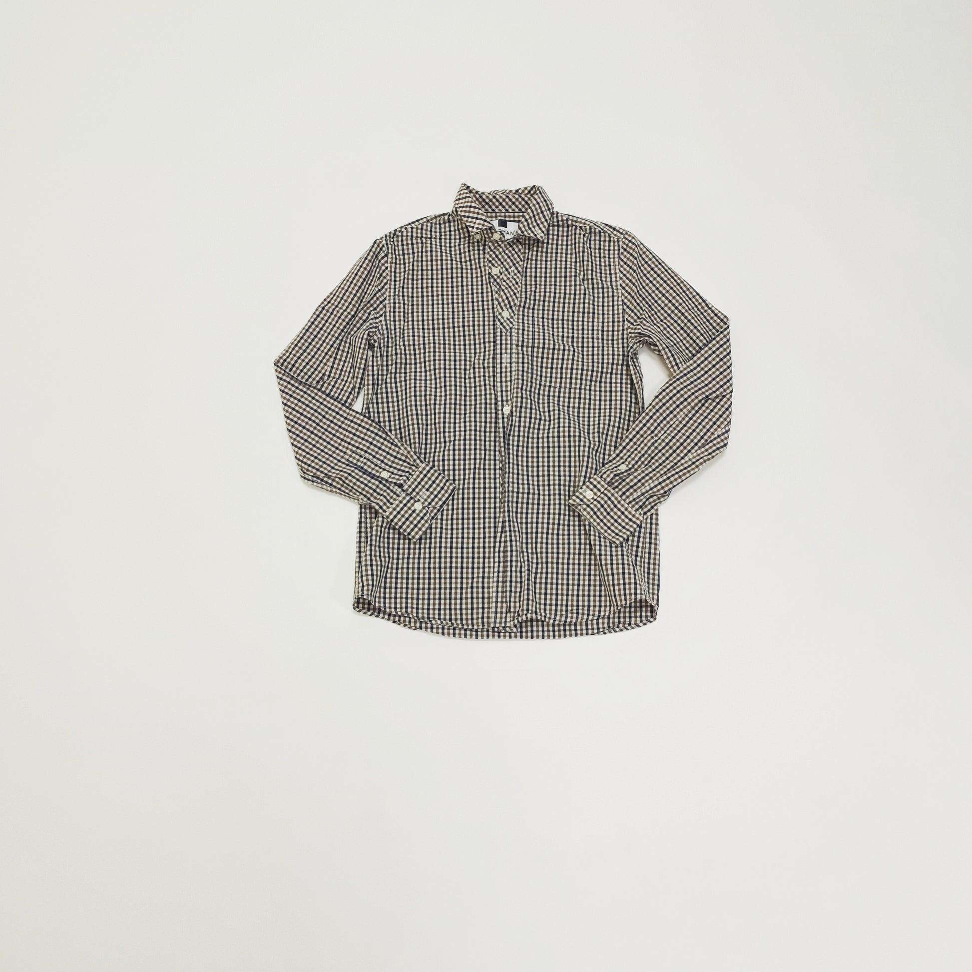 Brown & Blue Checked Long Sleeve Mens Shirt Size Extra Small | Preloved