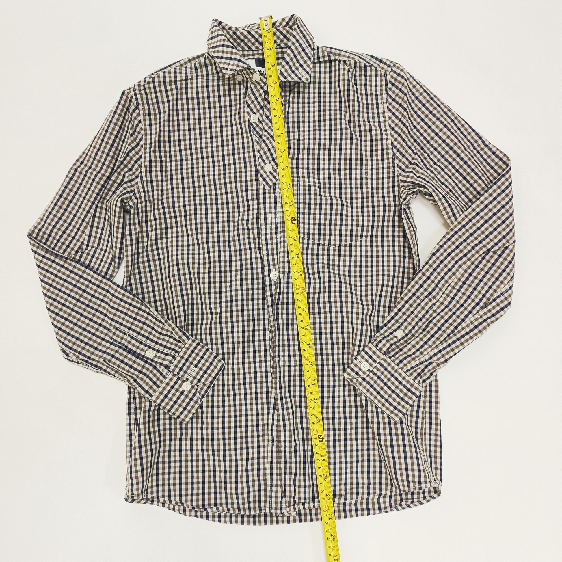 Brown & Blue Checked Long Sleeve Mens Shirt Size Extra Small | Preloved