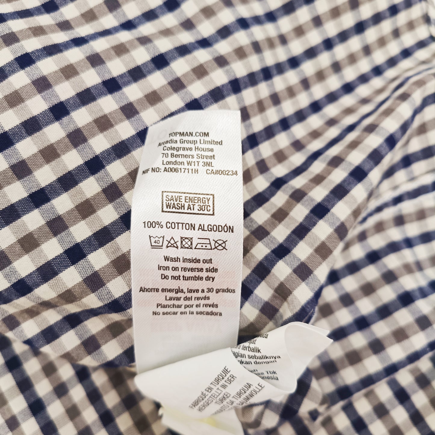 Brown & Blue Checked Long Sleeve Mens Shirt Size Extra Small | Preloved