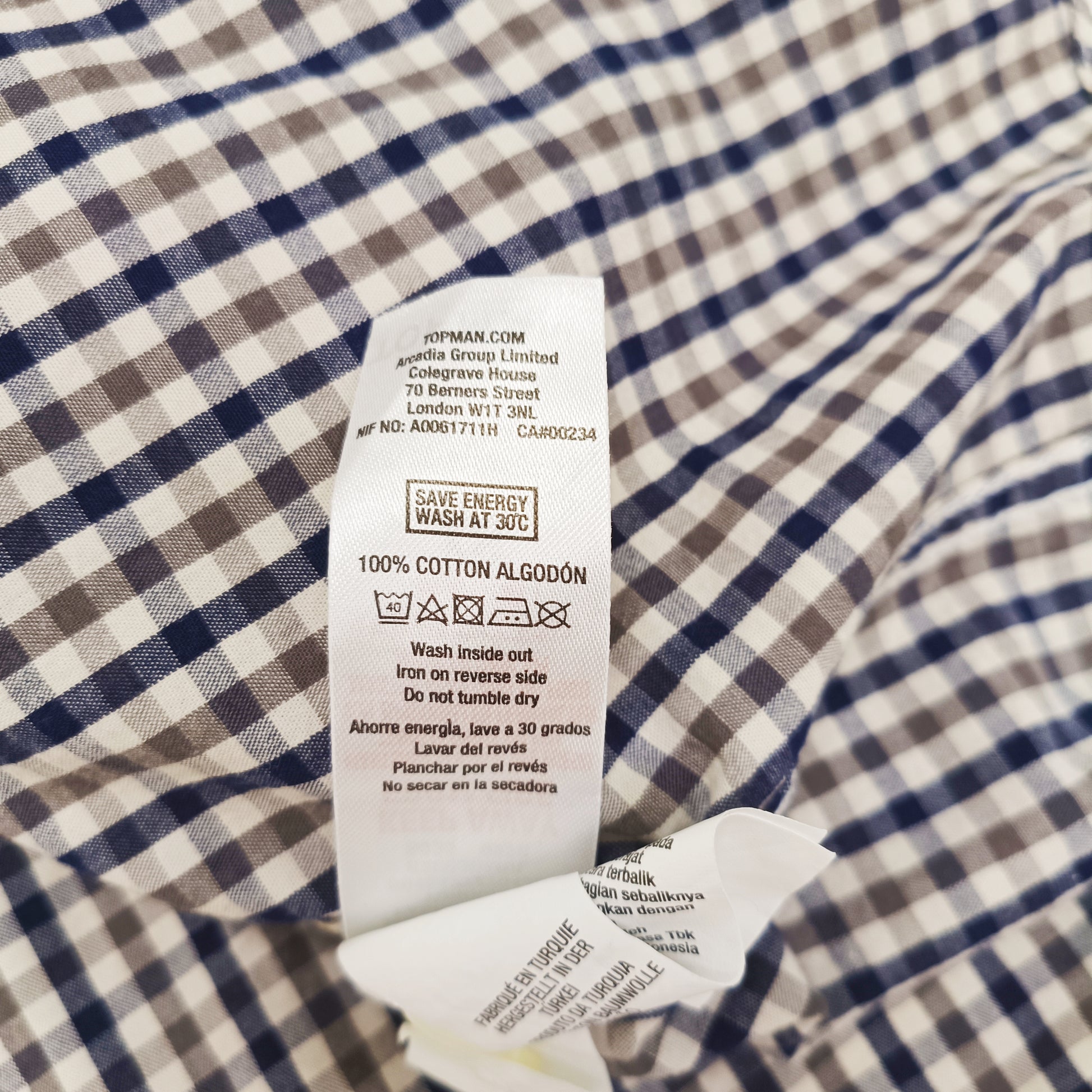 Brown & Blue Checked Long Sleeve Mens Shirt Size Extra Small | Preloved