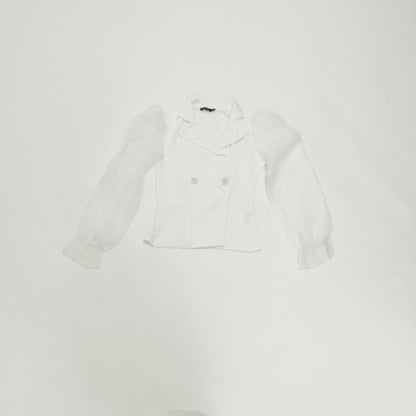 White Mesh Sleeve Blazer Style Top Size Medium | Preloved