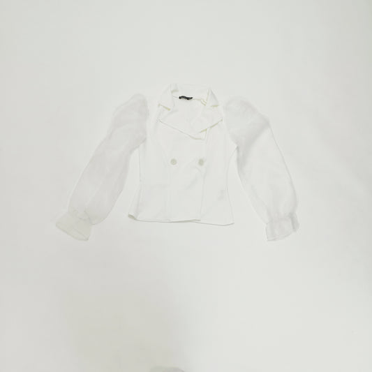 White Mesh Sleeve Blazer Style Top Size Medium | Preloved