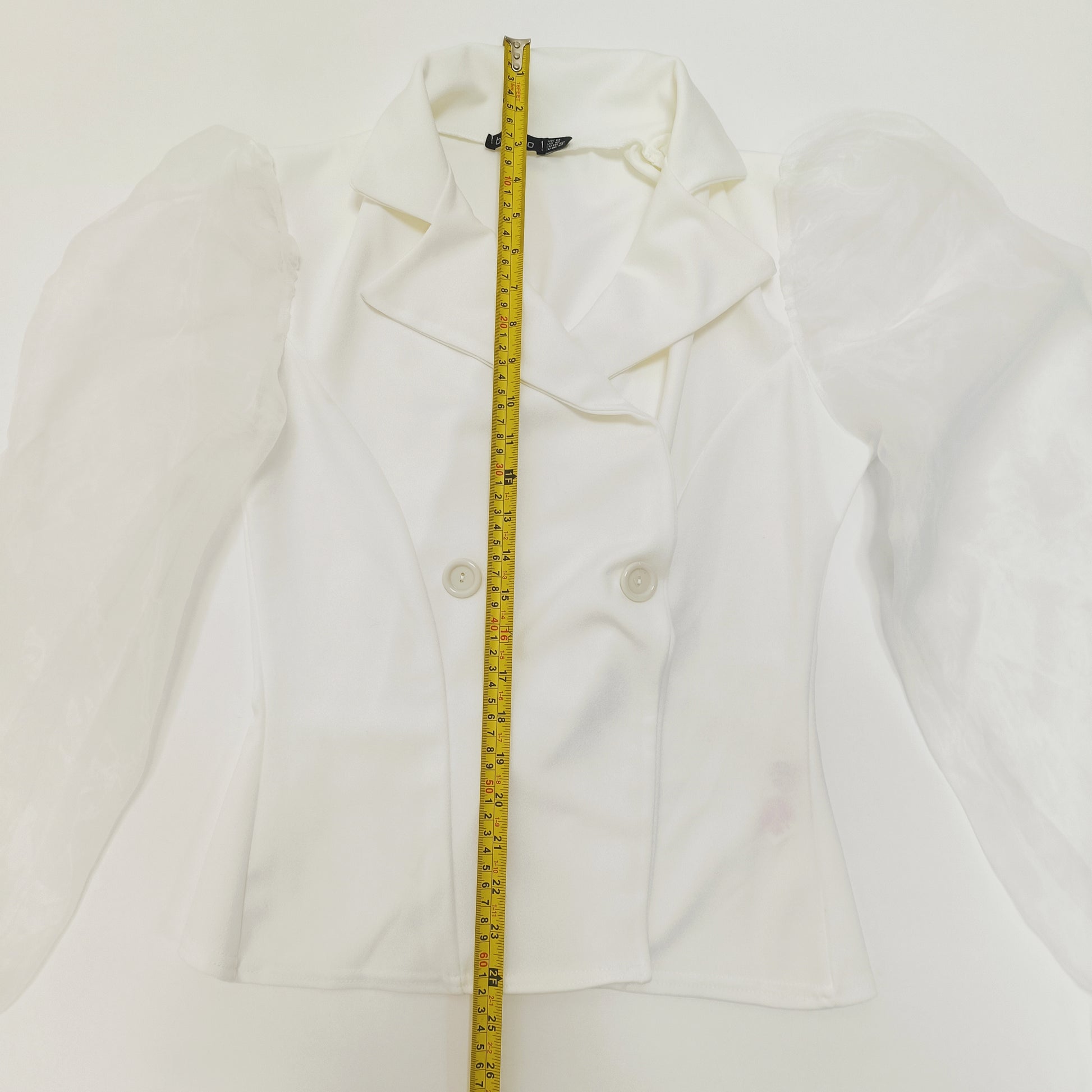 White Mesh Sleeve Blazer Style Top Size Medium | Preloved
