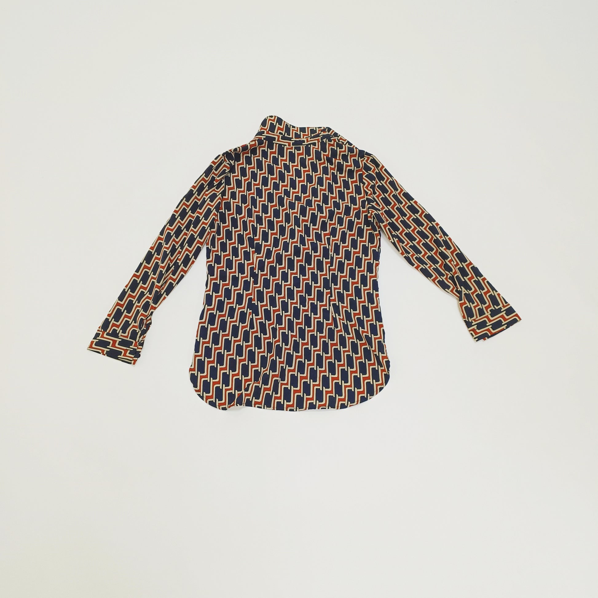 Black & Red Geometric Print Fitted Womens Shirt Size Small | Preloved