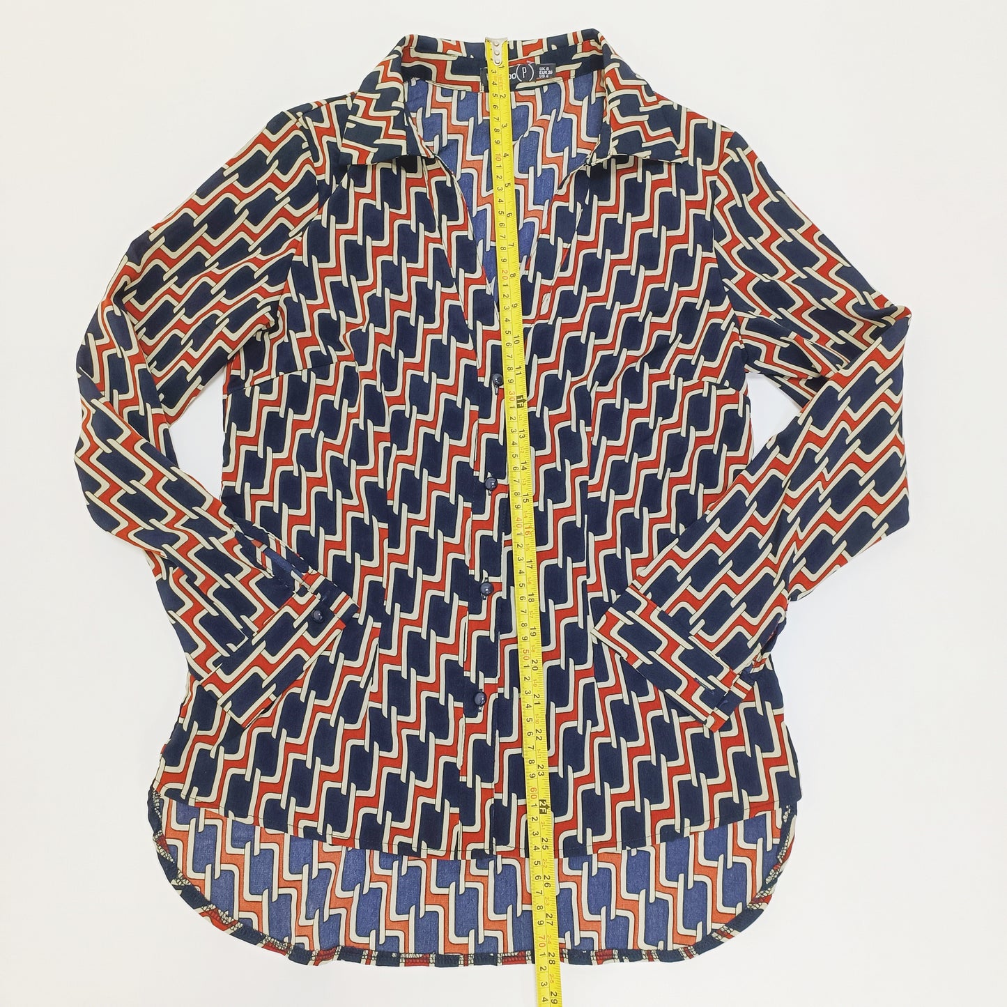 Black & Red Geometric Print Fitted Womens Shirt Size Small | Preloved