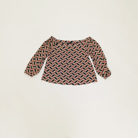 Red & Black Geometric Print Off Shoulder Top Size Small | Preloved