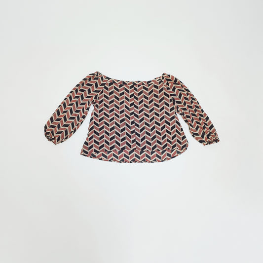 Red & Black Geometric Print Off Shoulder Top Size Small | Preloved