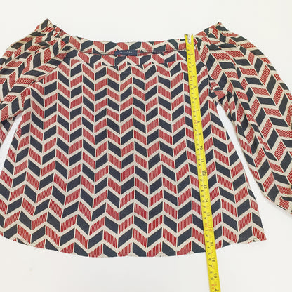 Red & Black Geometric Print Off Shoulder Top Size Small | Preloved