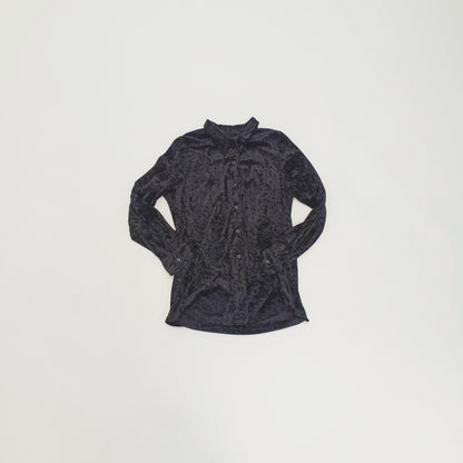 Black Crushed Velvet Long Sleeve Button Up Womens Shirt Size Small | Preloved