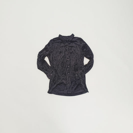 Black Crushed Velvet Long Sleeve Button Up Womens Shirt Size Small | Preloved