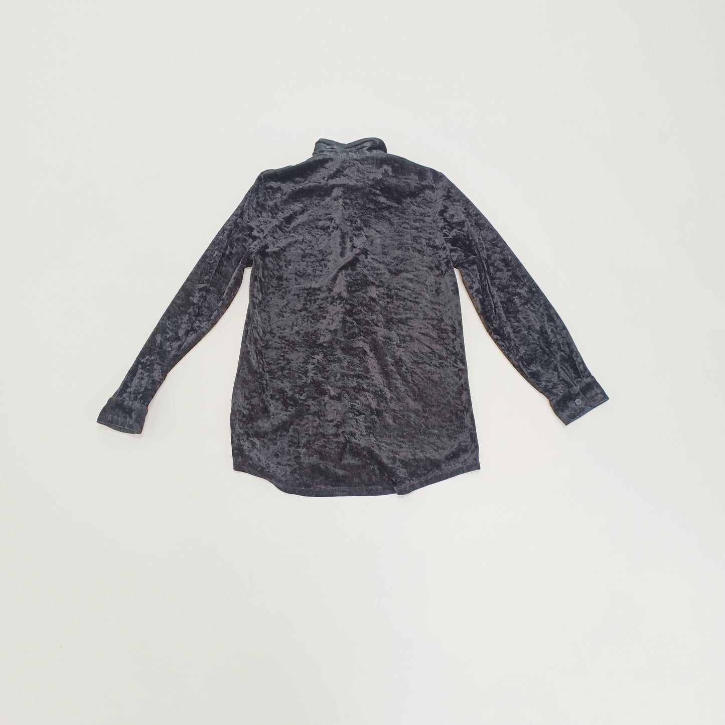 Black Crushed Velvet Long Sleeve Button Up Womens Shirt Size Small | Preloved