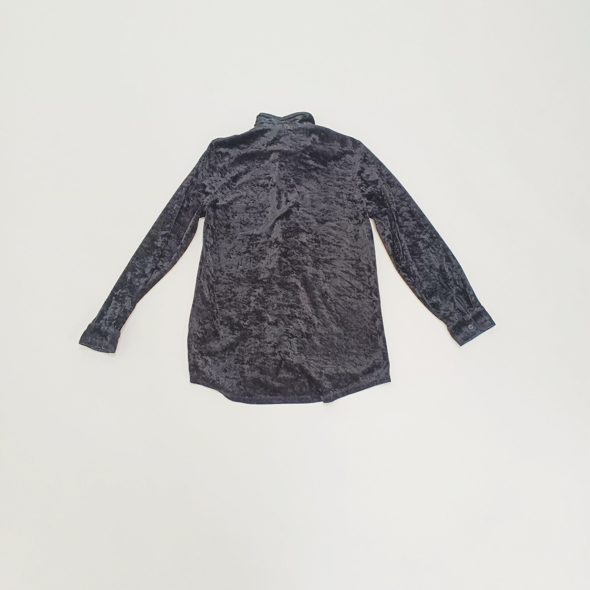 Black Crushed Velvet Long Sleeve Button Up Womens Shirt Size Small | Preloved
