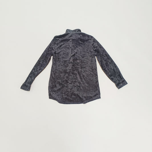 Black Crushed Velvet Long Sleeve Button Up Womens Shirt Size Small | Preloved