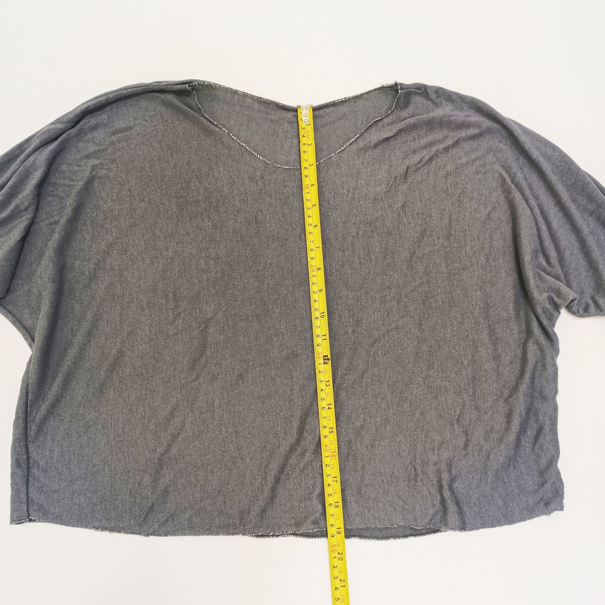 Grey Metallic Edged Scoop Neck Top Size Small | Preloved
