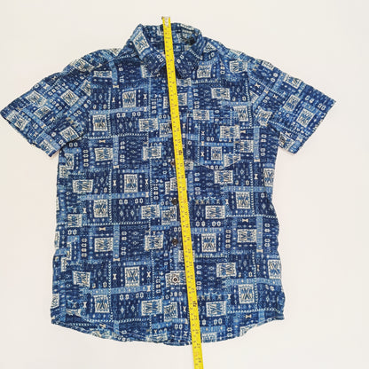 Blue Abstract Print Short Sleeve Shirt Size Small | Preloved