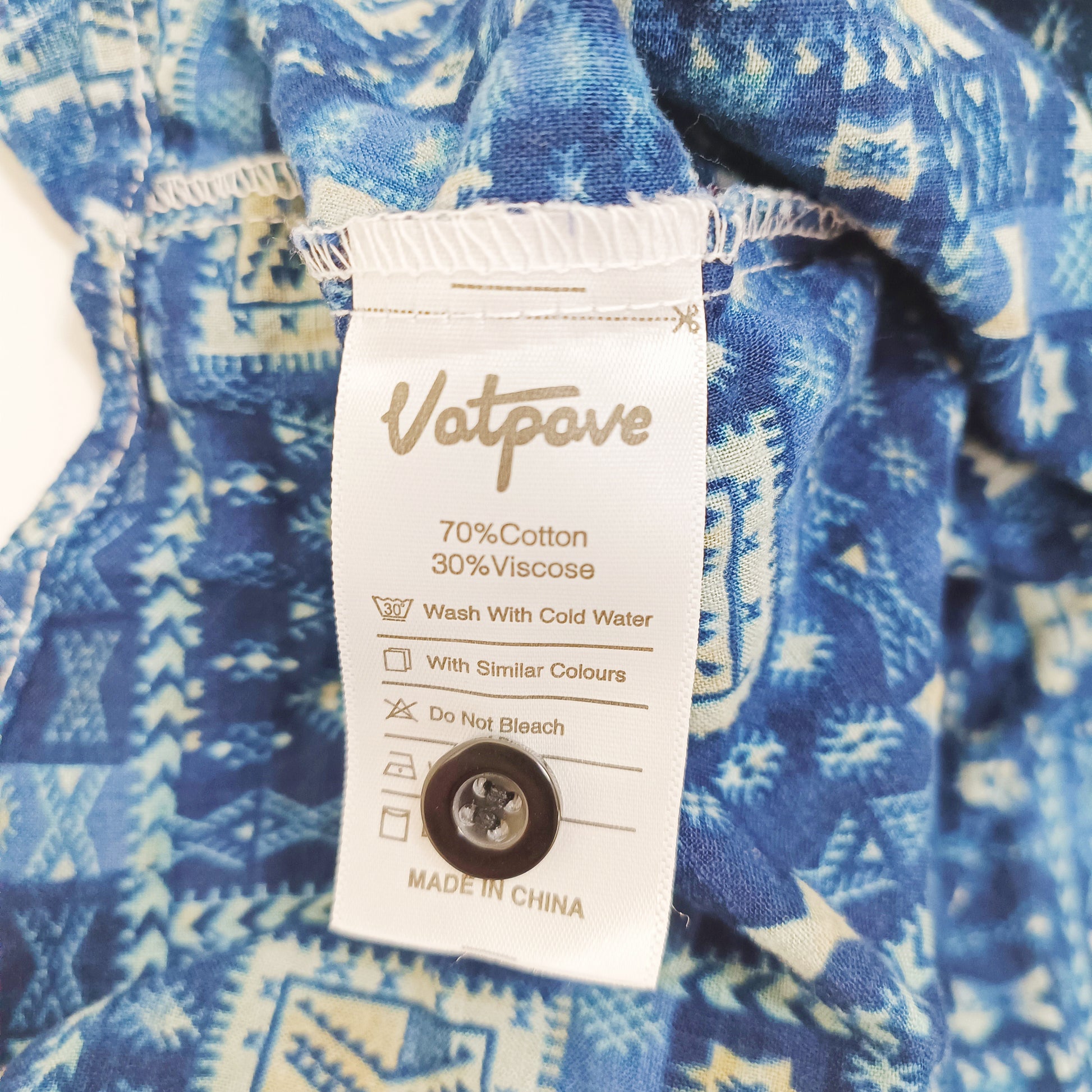 Blue Abstract Print Short Sleeve Shirt Size Small | Preloved
