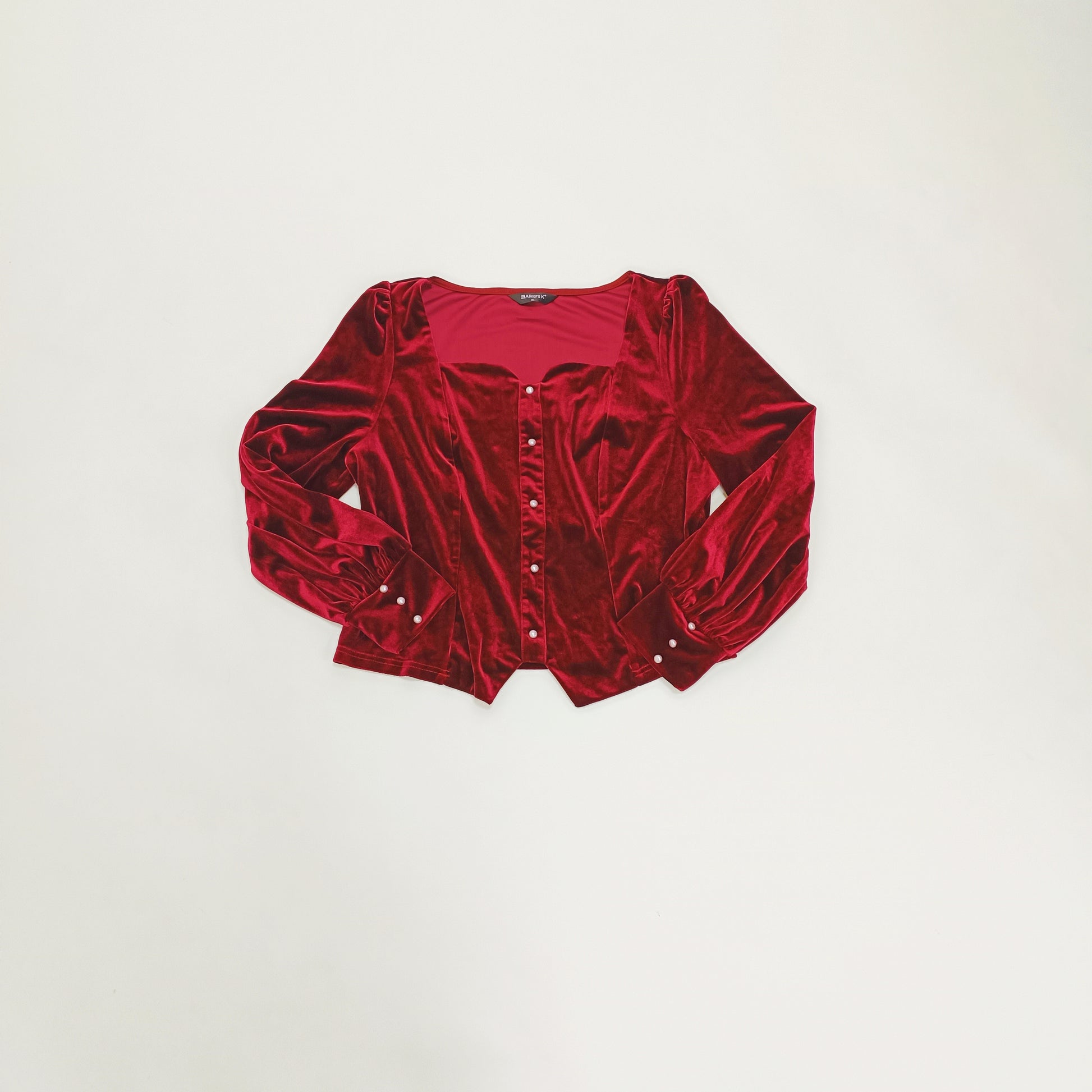 Red Velvet Corset Style Long Sleeve Top Size Extra Large | Preloved