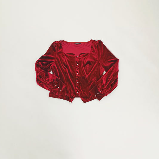Red Velvet Corset Style Long Sleeve Top Size Extra Large | Preloved