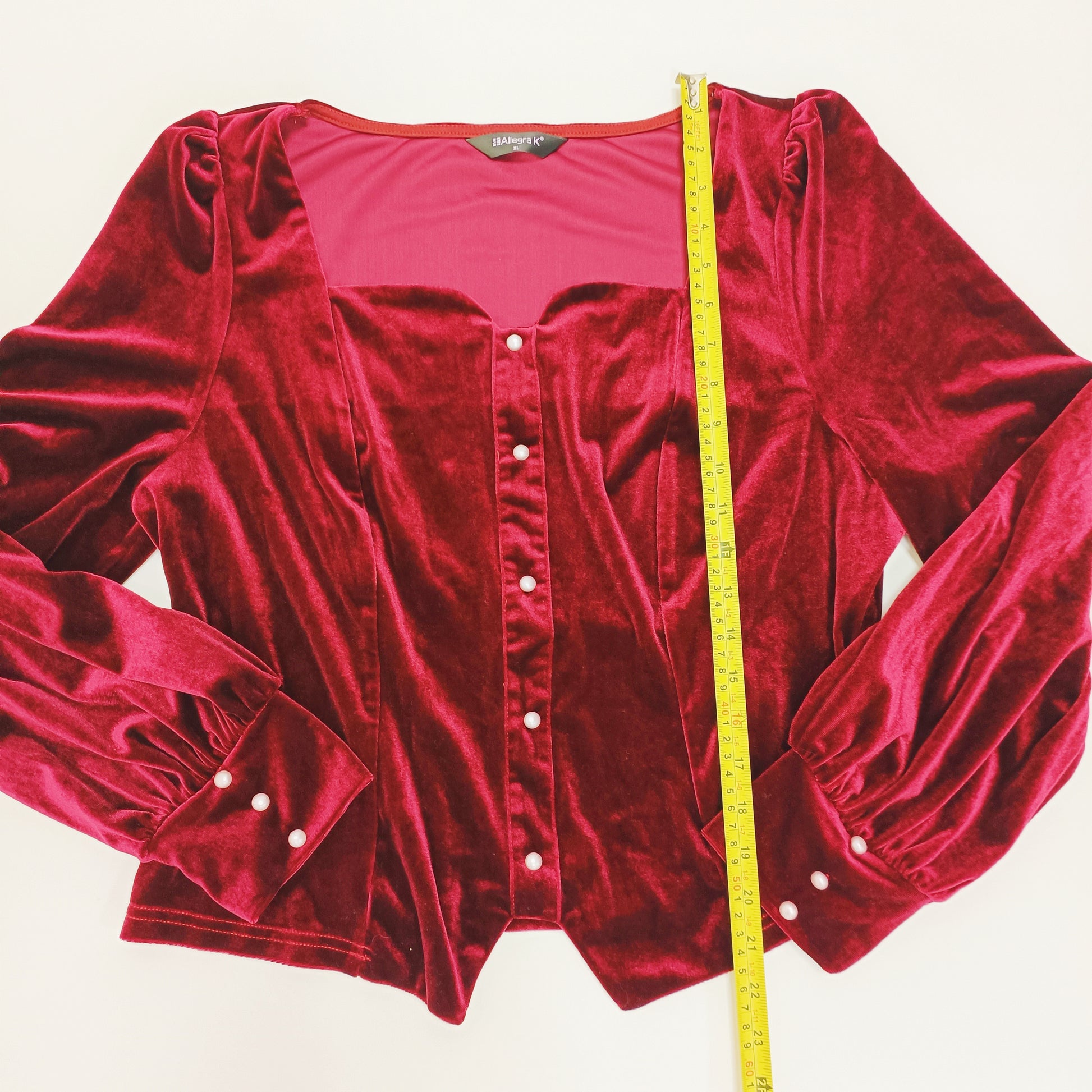 Red Velvet Corset Style Long Sleeve Top Size Extra Large | Preloved
