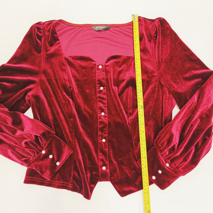 Red Velvet Corset Style Long Sleeve Top Size Extra Large | Preloved